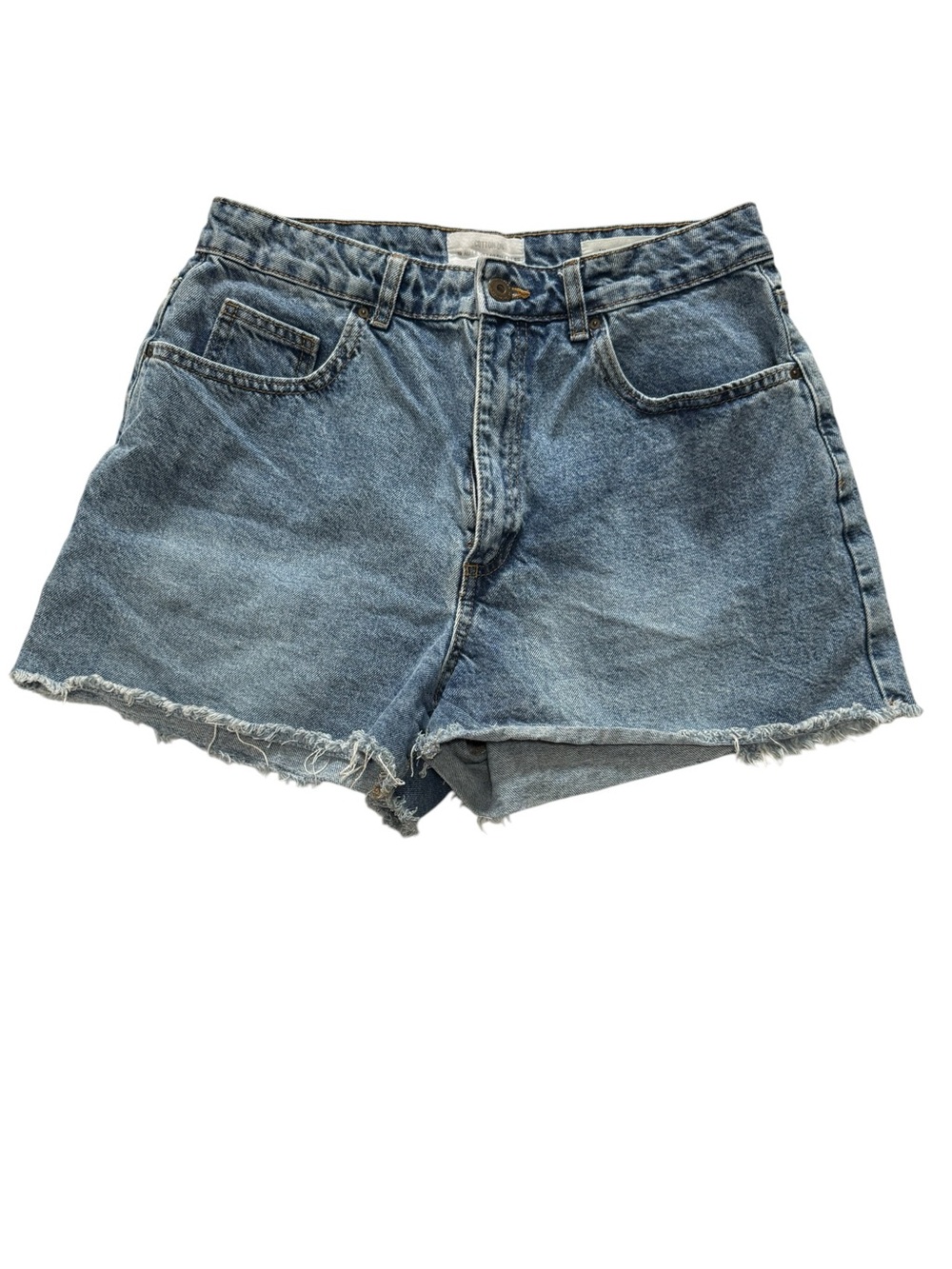 Cotton On High Rise Mom Denim Shorts – Light Wash Raw Hem – Size 12